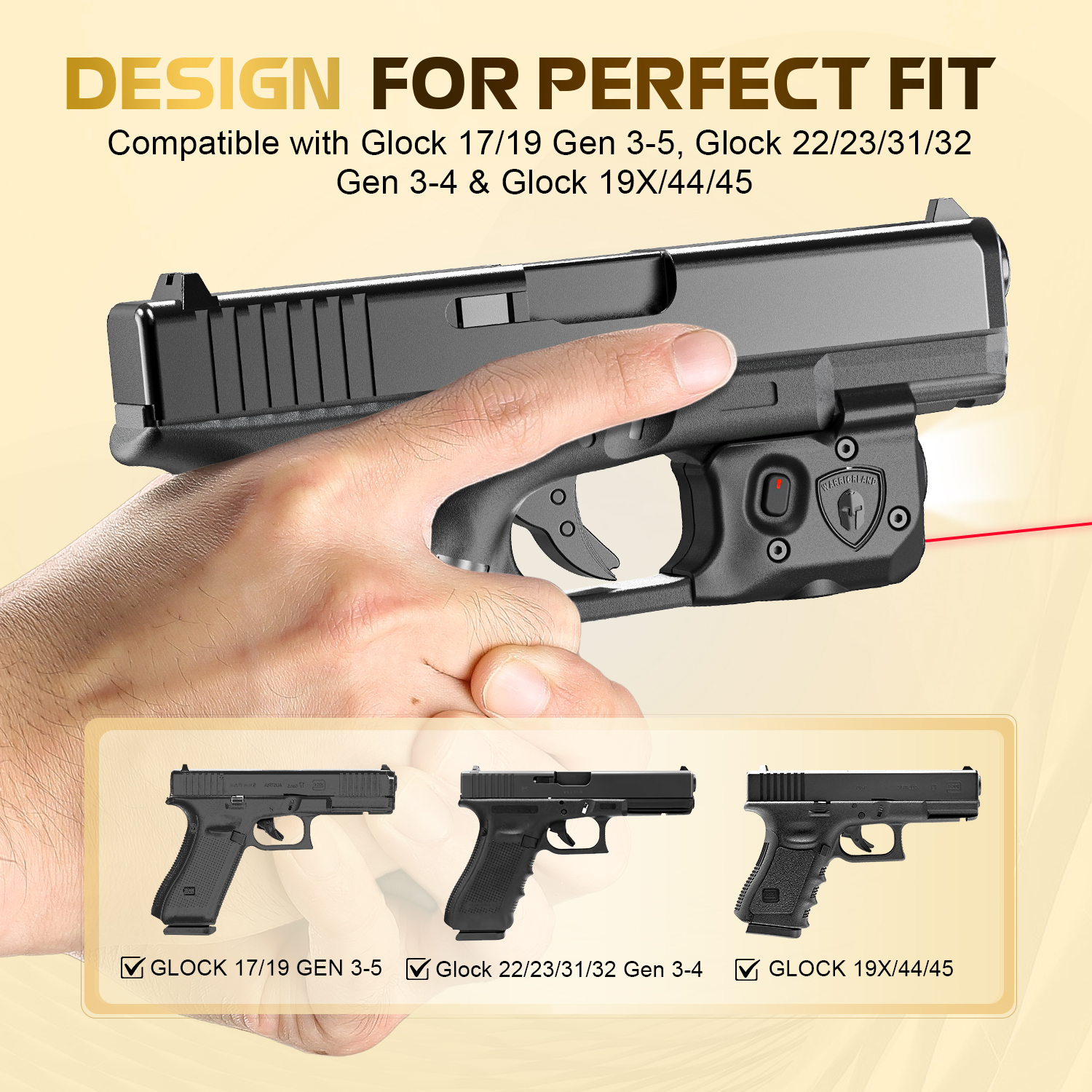 thumbnail image 2 of Red Laser Sight Designed For Glock 17/19/19X/23/31/32/44/45 – With Kydex Holster (WARRIORLAND) 2 of 6